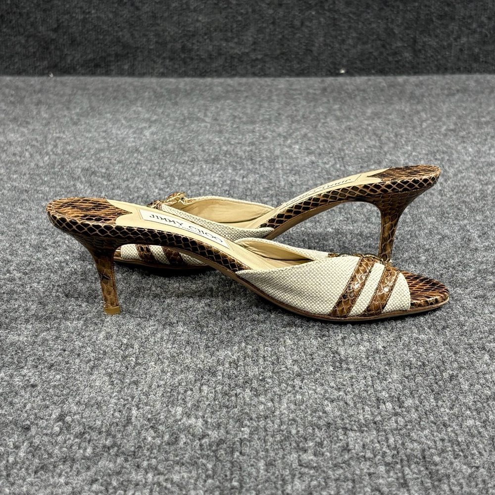 Jimmy Choo Lara Shoes Womens 5.5 Brown Animal Print Mule Kitten Heels Italy